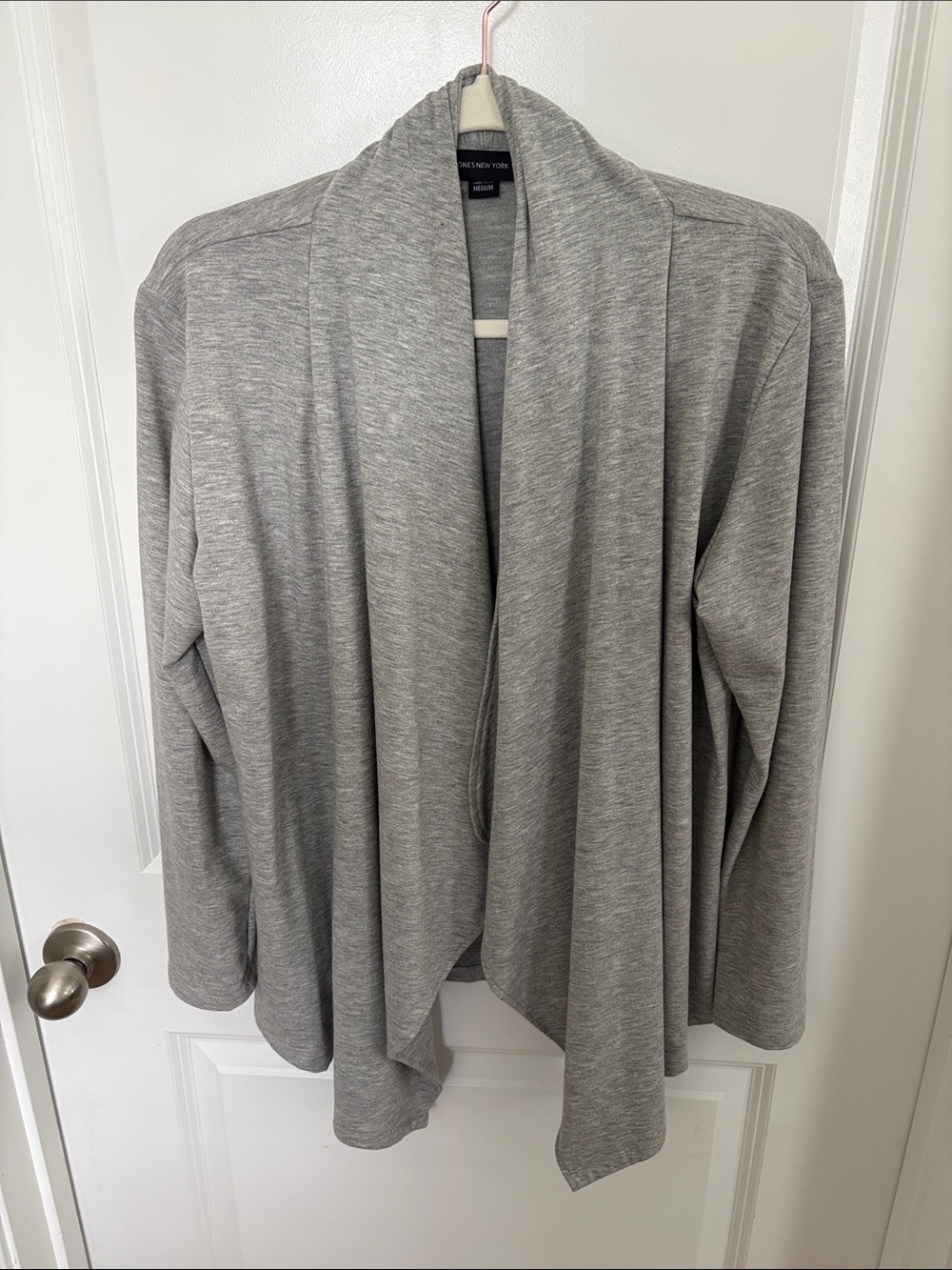Jones New York Light Gray Open-Front Draped Cardigan